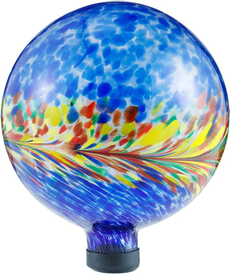 VOREEN 10-Inch Glass Gazing Ball, Outdoor Gazing Globe, Handmade Reflective Ball Yard Decoration for Homes, Patio, Lawn and Gardens, Gift for Mom Wife Friend, Phoenix Tail Design, Blue - Image 1